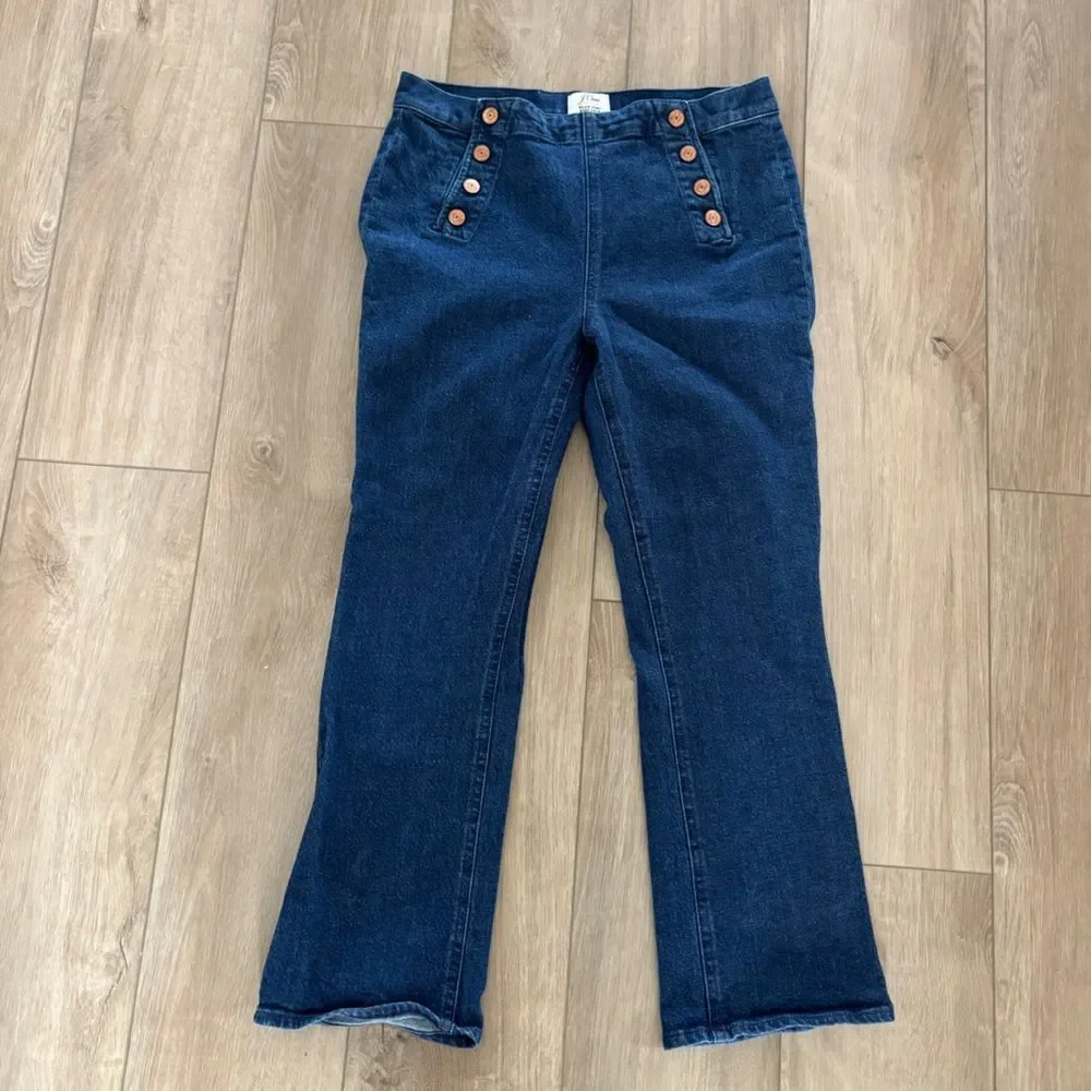 J.Crew Billie Demi Boot Crop Jeans 28 Dark Wash Sailor Button Old Money